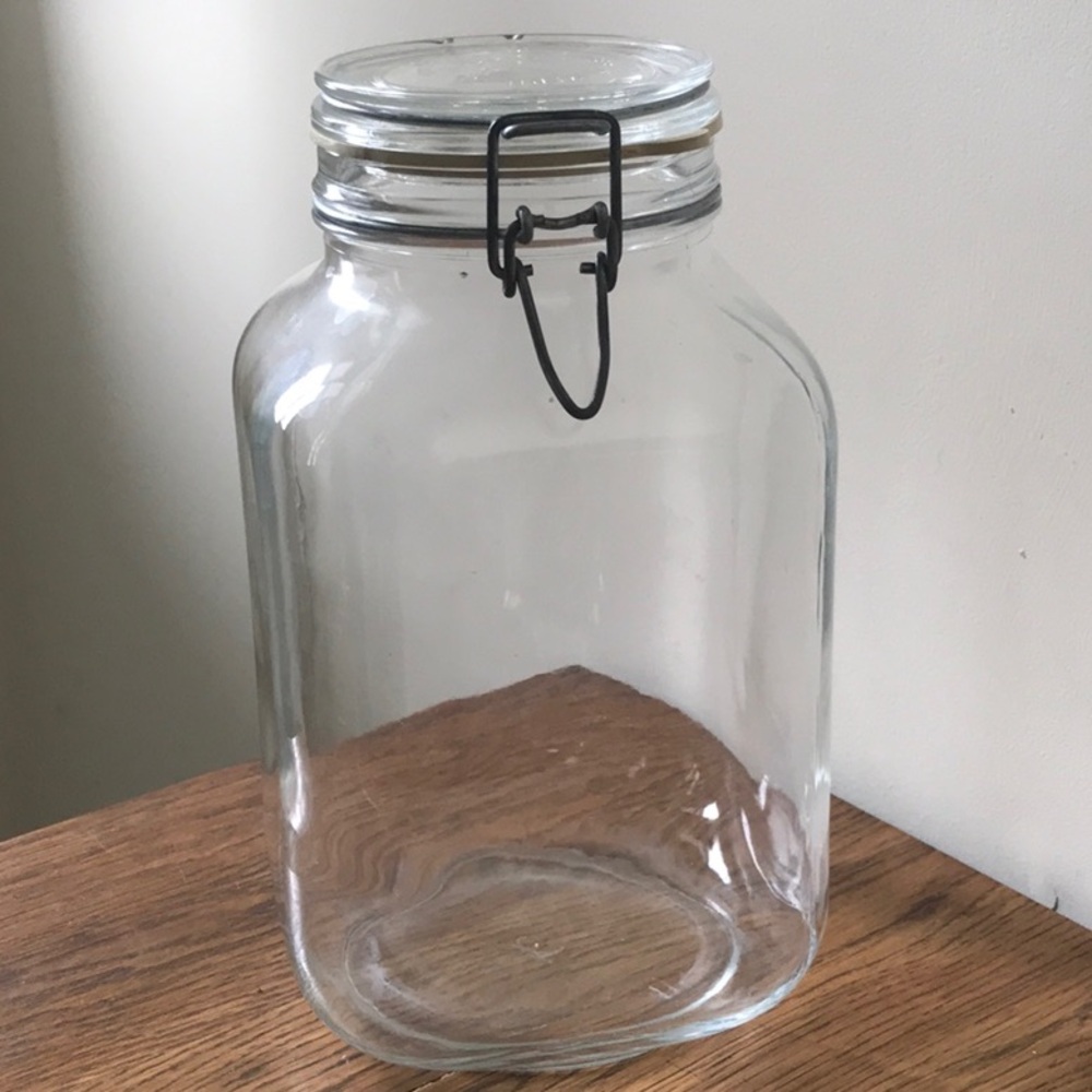 Vintage Large Glass Jar Per Alimenti Only Glass  9 1/2” Kitchen Storage